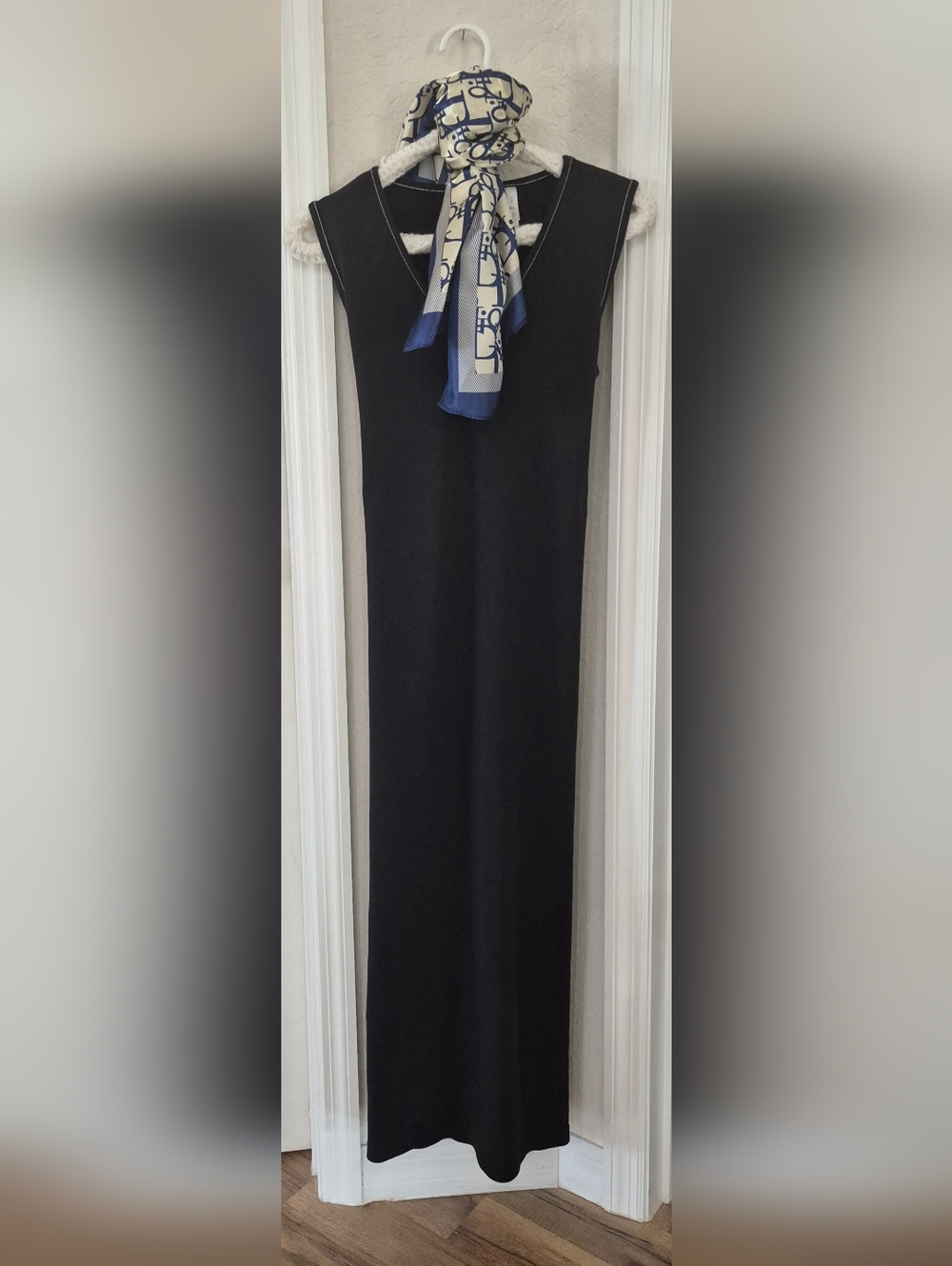 Liz Claiborne Black Sleeveless Maxi Dress With White Stiching Accent